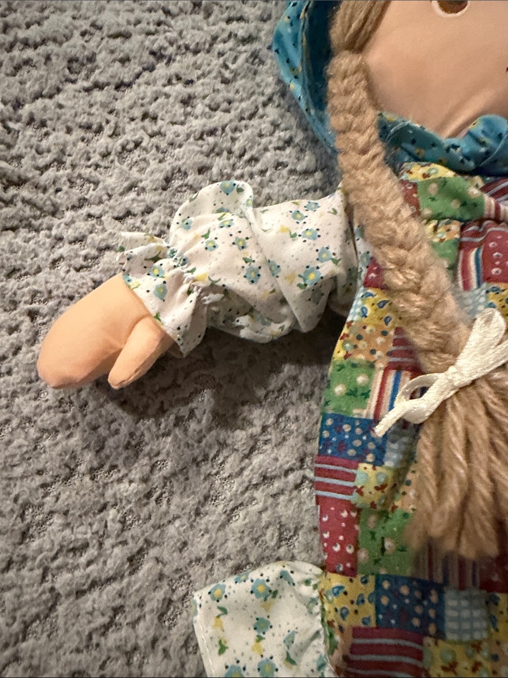 Blue Patchwork Rag Doll with Braided Hair - Charming Plush Toy - Picture 7 of 12